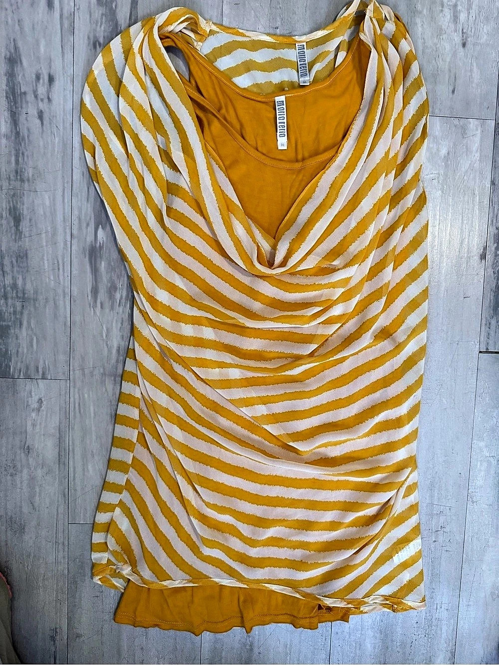 Abstract Stripe Cowl Neck Yellow & White Size Small